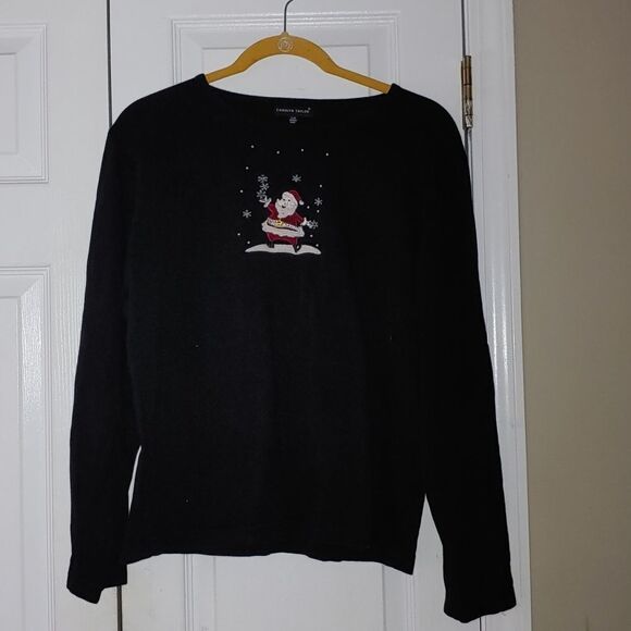 Carolyn Taylor black long sleeve shirt with Santa Sz L - Picture 1 of 4